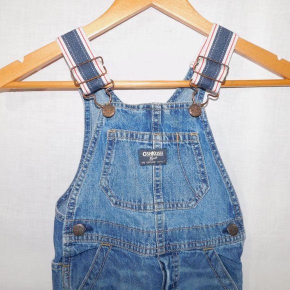 Oshkosh B'gosh Boys 2T Blue Denim Carpenter Overall Blue Red Straps - Picture 2 of 7